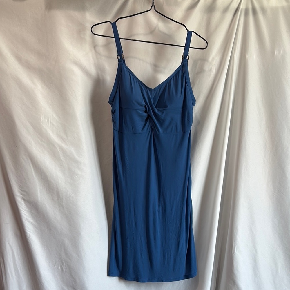 Krista Chic Blue One-Piece Swimsuit Dress with Sweetheart Neckline